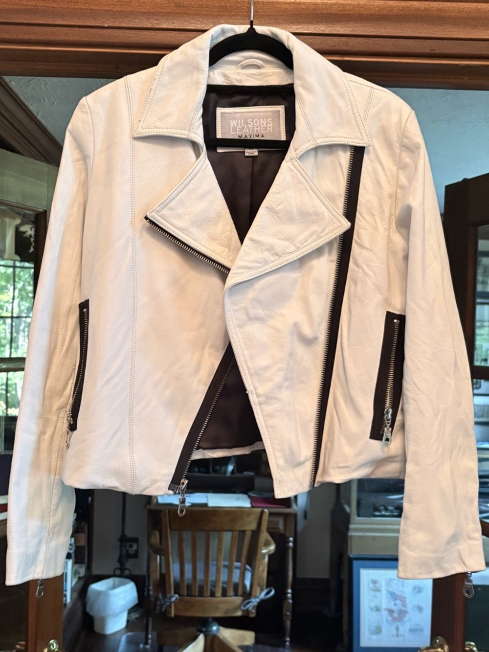 Wilsons Leather White Asymmetrical Zip Moto Jacket Size M